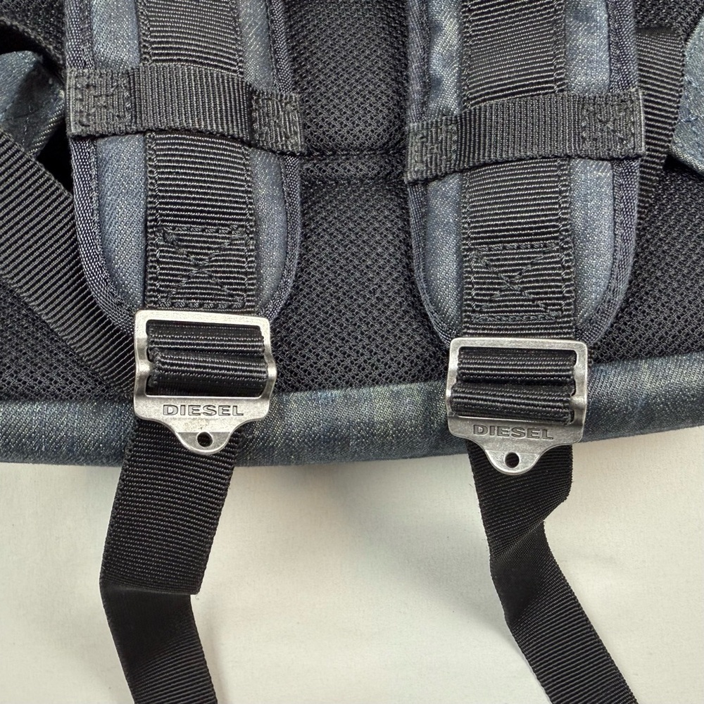 Diesel Waxed Denim De Breaking Backpack Dark Blue/Black Metal Buckles - Picture 10 of 13